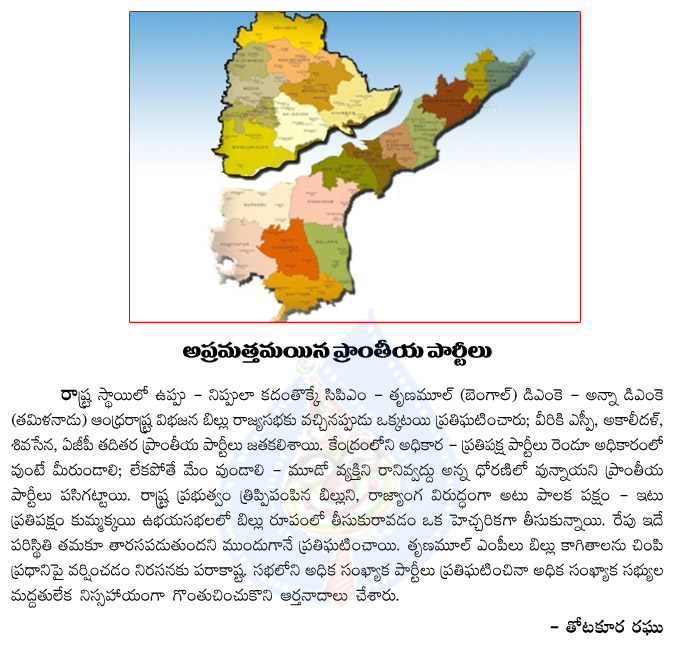 local parties,congress and bjp,joint decision,local parties alert with congress and bjp,rajya and lok sabha,telangana,ap bifurcation,local leaders,anna dmk,dmk,trunamul  local parties, congress and bjp, joint decision, local parties alert with congress and bjp, rajya and lok sabha, telangana, ap bifurcation, local leaders, anna dmk, dmk, trunamul